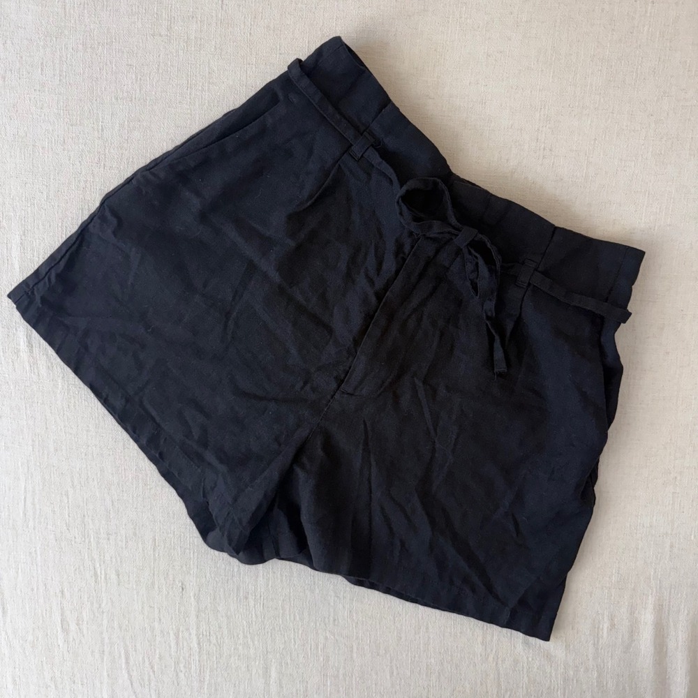 Love Tree Black Linen‎ Blend High Rise Tie Waist Shorts Size Large